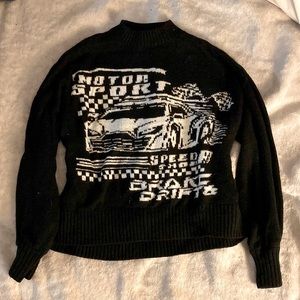 H&M Racecar Black & White Crewneck Knit Sweater XS Small